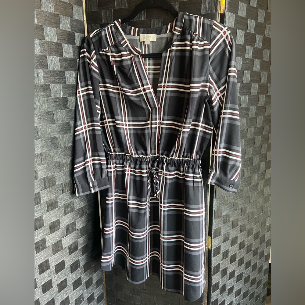 Loft Plaid Black and White & Red Dress